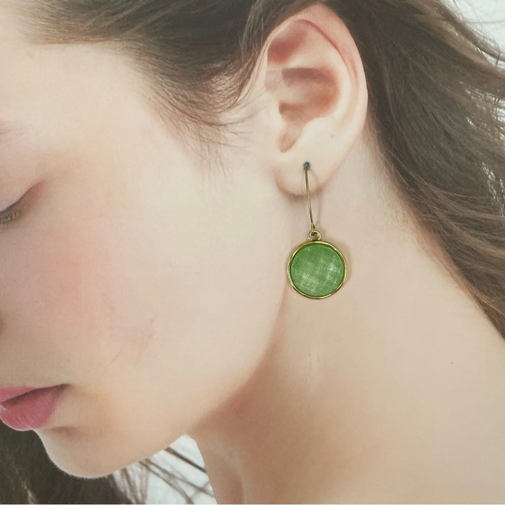 4/$15 Green Faceted Round Stone Drop Earrings